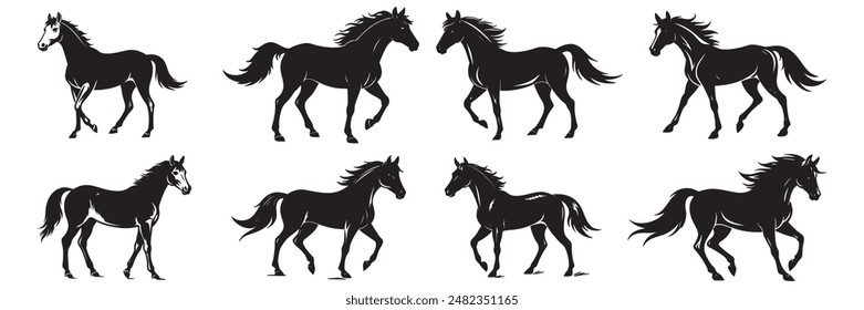 conjunto de silueta de caballo de Vector