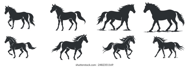 set of vector horse silhouette