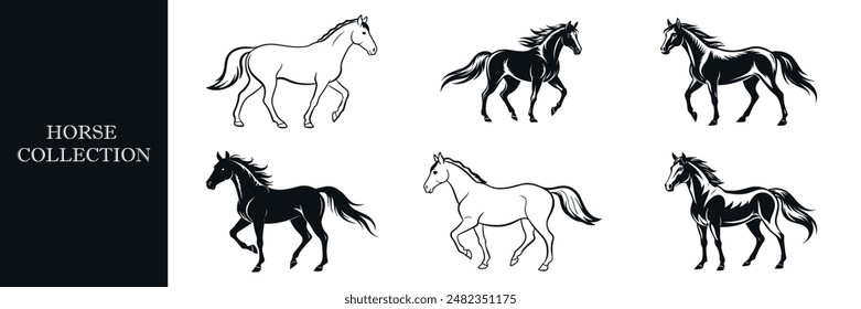 set of vector horse silhouette