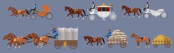 Set Of Vector Horse-drawn Vehicle. Vector Illustration