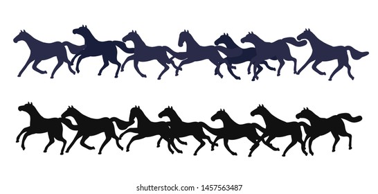 Set of vector horses isolated on white background. Collection of purebred thoroughbred horses in flat modern style. Vector animals 