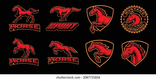 A set of Vector Horses Mascots, these designs can be used as sports mascots, logos for t-shirt prints