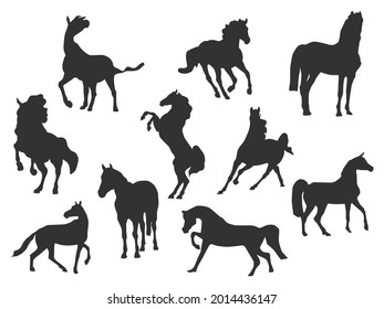 Set vector of the Horses, The shadow of different poses isolated on white background.