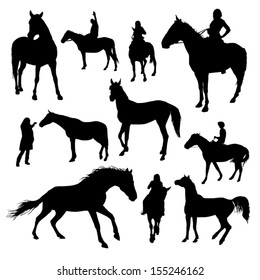 Set of vector horses silhouettes