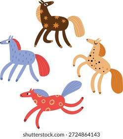 Um conjunto de cavalos vetores. Cavalos em várias poses.