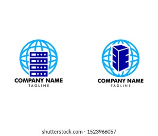 Set of Vector host and planet logo combination, Server and world symbol or icon