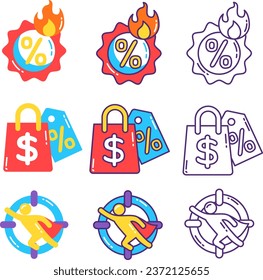 Set Vector Hot Discounts and Discount Coupons Illustration
