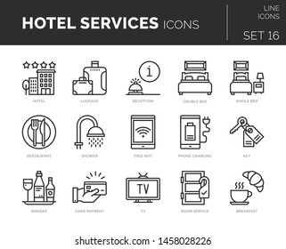 Set of vector hotel servises icons. Icons are in flat / line design with elements for mobile concepts and web apps. Collection of modern infographic logos and pictograms.