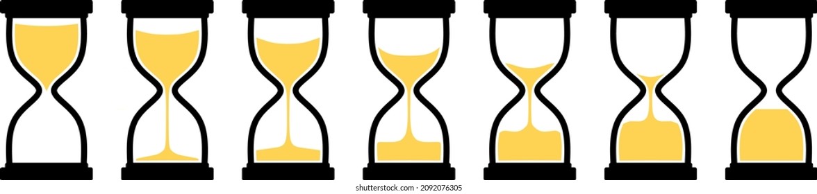 Set Of Vector Hourglass Icon Collection. Sand Clocks For Sprite Sheet Animation. Vintage Hourglass Timer Sand As Countdown Illustration