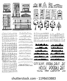 Set of vector House doodle drawing icon Collection on white background