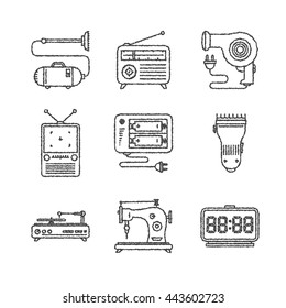 Set of vector household icons in sketch style