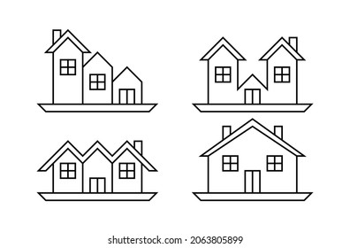 Conjunto de casas vectoriales con líneas. adecuado para la construcción de íconos, viviendas, casas e inmuebles