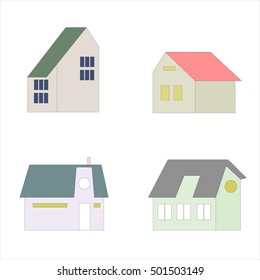 Set vector houses in minimalism architecture style for design, isolated on white background