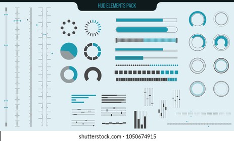 Set of vector HUD elements for futuristic user interface. Concept Sci Fi details for games, animation.