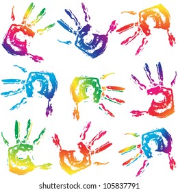 set vector human hand prints isolated on a white