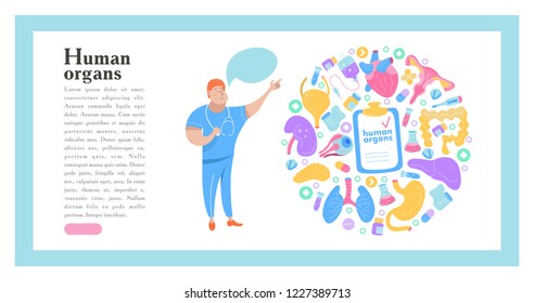 Set of vector human organs. Doctor talks about human organs. Vector concept of medical care and medical education