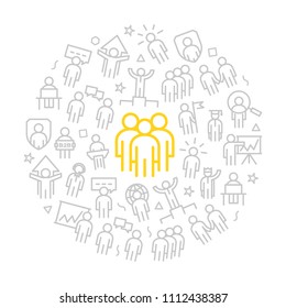 Set of vector human resources and business organization management icons in circle design concept. Illustration for presentations on white background