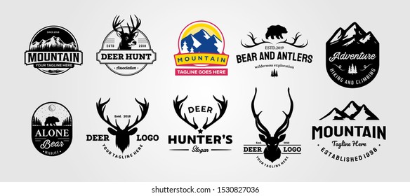 Set of vector hunting and outdoor adventures vintage logo designs illustration