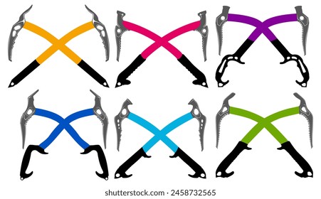 Set vector ice axe crossed icon logo. climbing ice tools design illustration