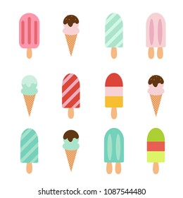 Conjunto de helado vectorial con colorido, aislado , Ideal para el verano para el frescor.