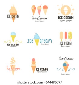 Set of vector ice cream logos. Labels, badges and design elements. tasty ice cream. Logotype concept icon silhouette.