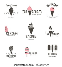 Set of vector ice cream logos. Labels, badges and design elements. tasty ice cream. Logotype concept icon silhouette.