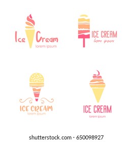 Set of vector ice cream logos. Labels, badges and design elements. tasty ice cream. Logotype concept icon silhouette.