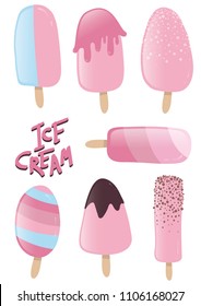 Set of vector ice cream in pink and blue