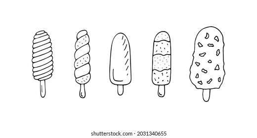 Set Of Vector Ice Cream Popsicle In Hand Drawing Style