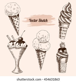 Set of vector ice cream. Vintage style