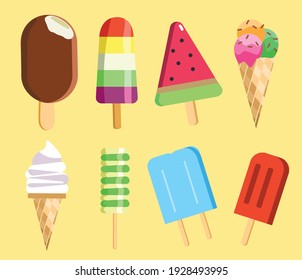 Set of Vector Ice Creams (include chocolate, ince cream cones, watermelon, etc.)