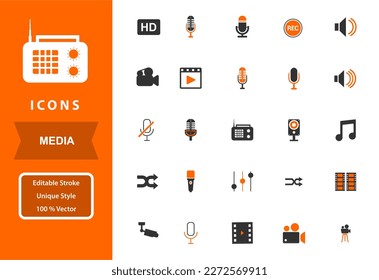 set vector icon about media