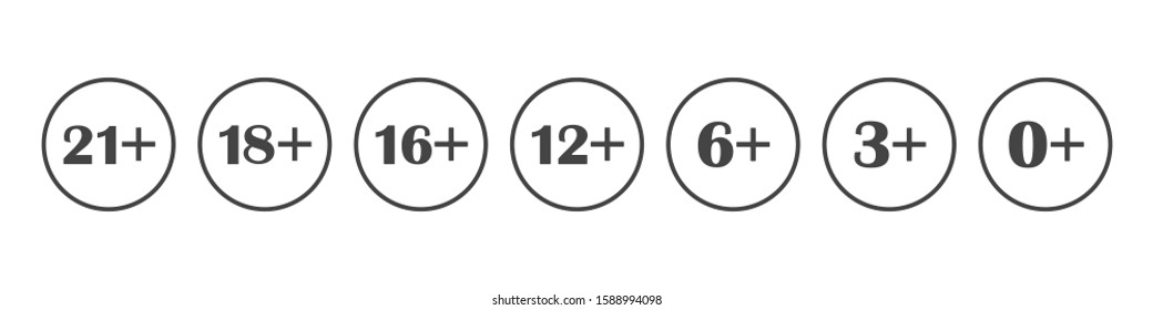 Set of vector icon age restriction on white isolated background.