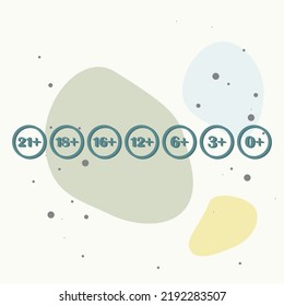 Set of vector icon age restriction on multicolored background. Layers grouped for easy editing illustration. For your design.