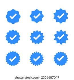 set vector icon Blue Verified Badge Icon Vector. Tick, Check Mark Next to Social Media Profile Picture