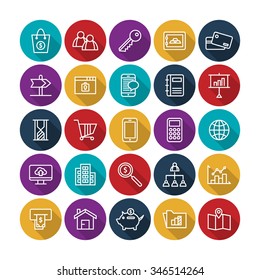 A set of vector icon graphic for business, finance, office, company, stock, dollar, bag, graph, magnifier, cloud, monitor, card, credit, book, account, house, pig, coin, bank, folder, lock, security,