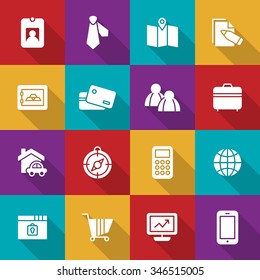 A set of vector icon graphic for business, finance, office, company, stock, global, network, money, safe, security, mobile, phone, people, tour, compass, house, card, computer, graph, map,