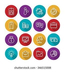 A set of vector icon graphic for business, finance, office, company, stock, graph, document, paper, money, real, estate, employee card, bank, diagram, credit, lock, cloud, cart, wallet, pig,