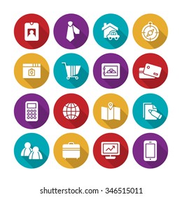 A set of vector icon graphic for business, finance, office, company, stock, global, network, money, safe, security, mobile, phone, people, tour, compass, house, card, computer, graph, map,