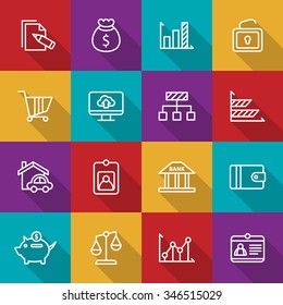 A set of vector icon graphic for business, finance, office, company, stock, global, network, money, safe, security, mobile, phone, people, tour, compass, house, card, computer, graph, map,