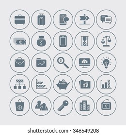 A set of vector icon graphic for business, finance, office, company, stock, dollar, bag, graph, magnifier, cloud, monitor, card, credit, book, account, house, pig, coin, bank, folder, lock, security,
