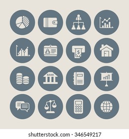 A set of vector icon graphic for business, finance, office, company, stock, money, wallet, network, chart, people, chat, messenger, employee card, money, dollar, global, pie, graph, bank, account,