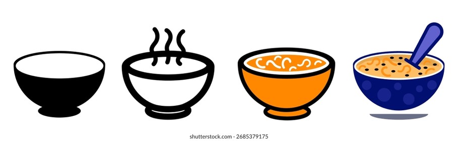  Satz von Vektorsymbol-Illustration einer Schüssel. Flachbild-Schüsselsymbol. 