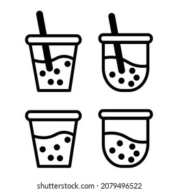 Set vector icon illustration of pearl, boba, or bubble drink milk tea. Flat Design Outline. eps 10. 