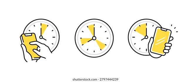 A set of vector icon illustrations for spare time and smartphones.