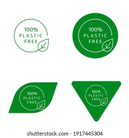 Set of Vector icon and logo design template in simple linear style - 100 % plastic free emblem for packaging eco-friendly and organic products