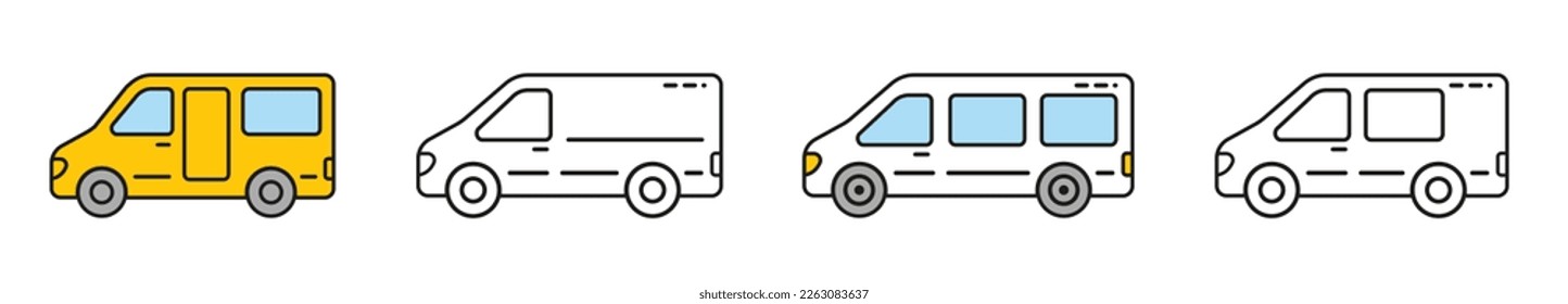 Set Vector icon of minibus. Transport linear style icon. icons designed in filled, outline, line and stroke style.