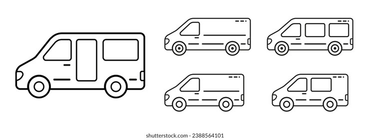 Set Vector icon of minibus. Transport linear style icon. Flat image on the theme of travel.