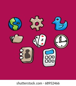 Set vector icon for mobile phone application. Cartoon style.