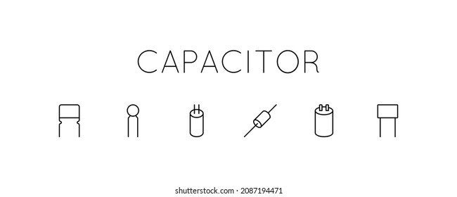 Set of vector icon on topic of electronic devices. Capacitor is presented in simple style isolated on white background. Vector sign in simple style isolated on white background. Original size 64x64